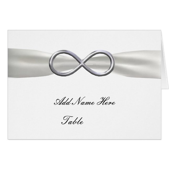 Silver Infinity White Wedding Table Platzkarte (Vorderseite (Horizontal))