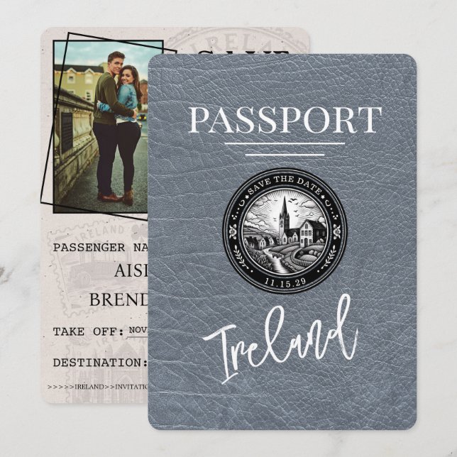 Silver Ireland Passport Save the Date (Vorne/Hinten)