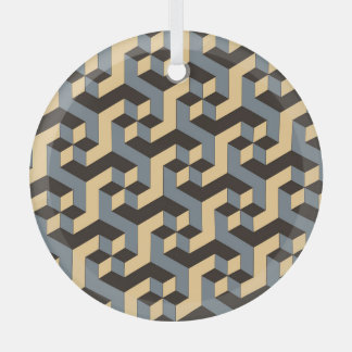 Silver Ivory Geometric Complex Tile Ornament Aus Glas