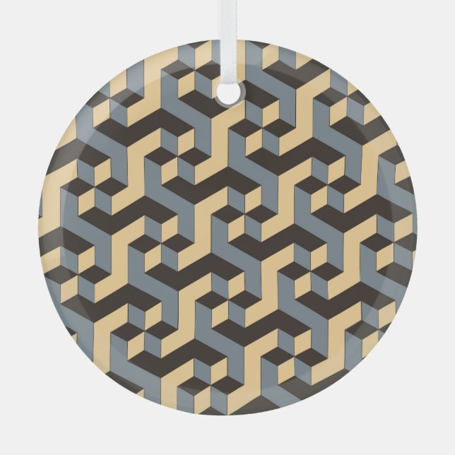 Silver Ivory Geometric Complex Tile Ornament Aus Glas (Vorderseite)