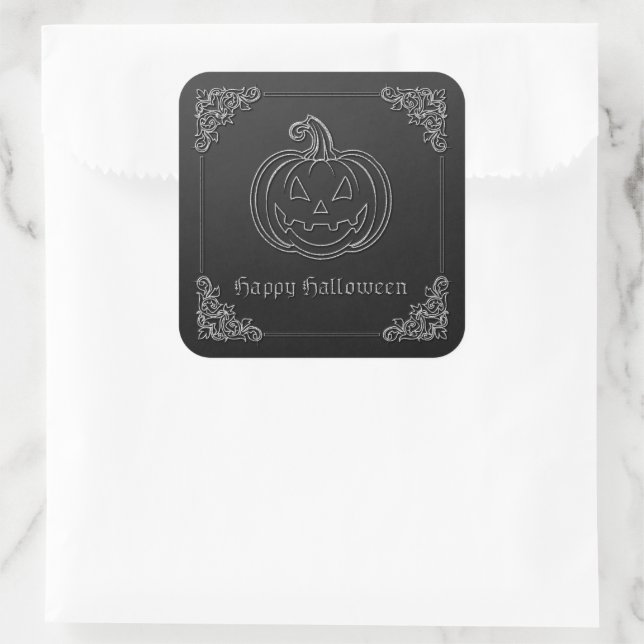Silver Jack O' Lantern Halloween Quadratischer Aufkleber (Tasche)