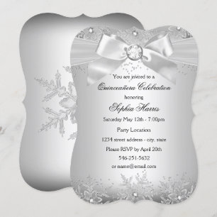 Silver Jewel Bow Snowflake Quinceanera Einladung