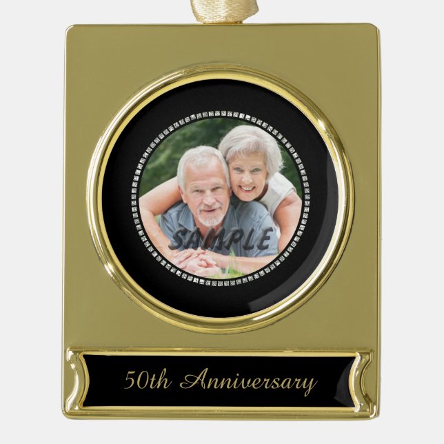Silver Jewel Golden Wedding Jubiläum Foto Banner-Ornament Gold (Vorderseite)