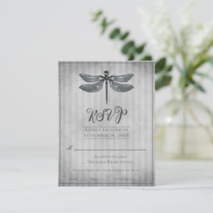 Silver Jeweled Dragonfly Wedding RSVP Karte