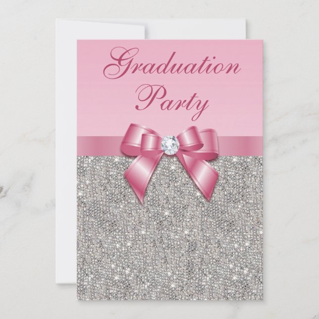 Silver Jewels Imitats Bow Girls Graduation Party Einladung (Vorderseite)