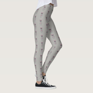 Silver Kitty Cat Cartoon Pattern auf Light Grau Leggings