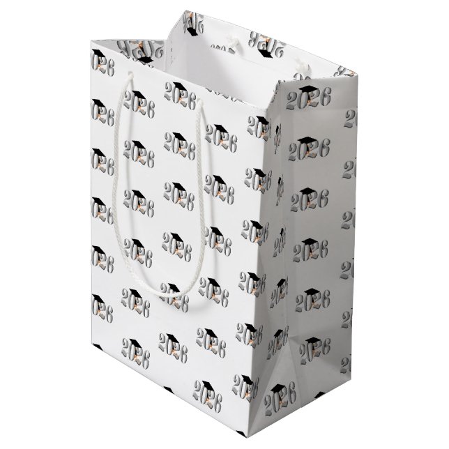 Silver-Klasse des Abschlusses 2026 Mittlere Geschenktüte (Rückseite Schrägansicht)