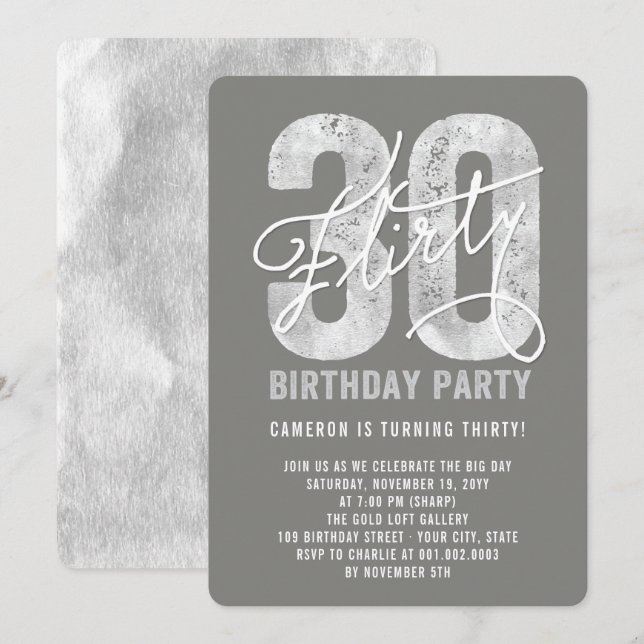 Silver Kokett 30. Geburtstag Party Einladung (Vorne/Hinten)