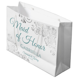 Silver Lace Aquamarin auf White Trauzeugin Wedding Große Geschenktüte