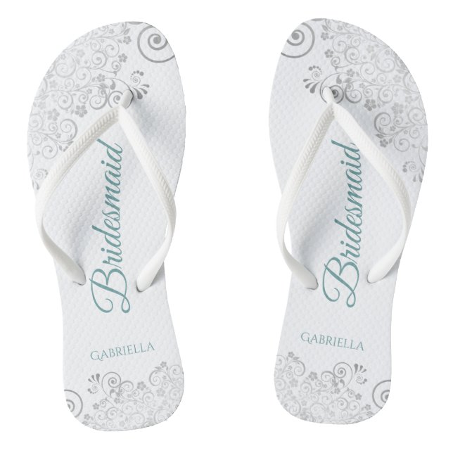 Silver Lace Aquamarin Elegante White Bridesmaid Ho Flip Flops (Fußbett)