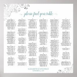 Silver Lace Aquamarin Script Alphabetic Seekarte Poster