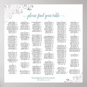 Silver Lace Aquamarin Script Alphabetic Seekarte Poster