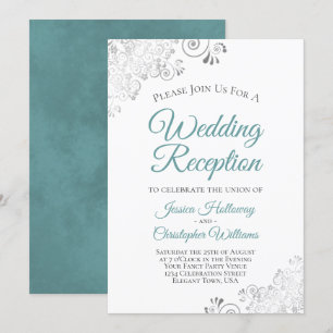 Silver Lace Aquamarin & White Elegante Wedding Emp Einladung
