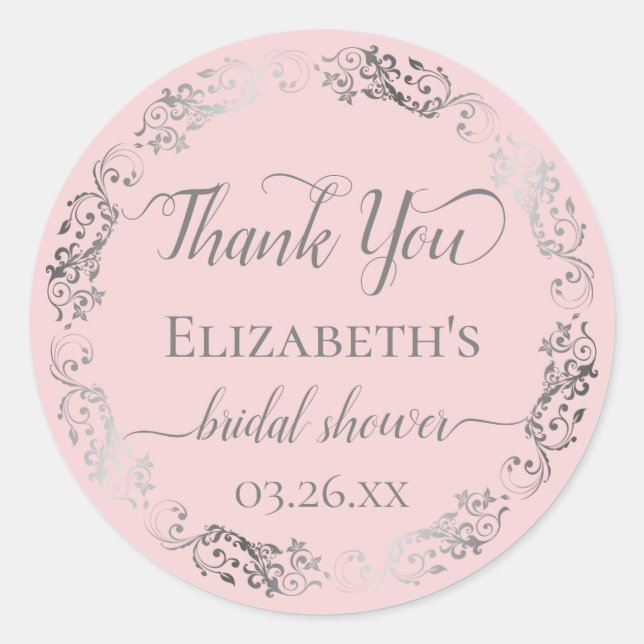Silver Lace auf Blush Pink Brautparty Danke Runder Aufkleber (Vorderseite)