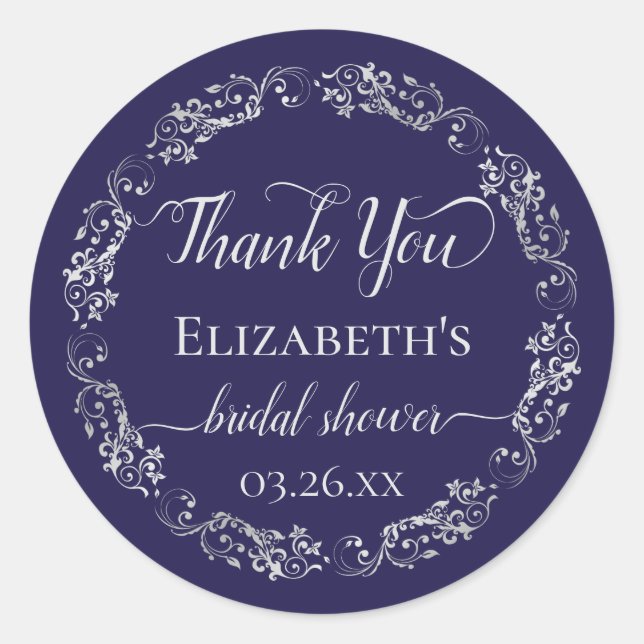 Silver Lace auf Navy Blue Brautparty Danke Runder Aufkleber (Vorderseite)