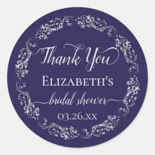 Silver Lace auf Navy Blue Brautparty Danke Runder Aufkleber