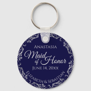 Silver Lace auf Navy Blue Trauzeugin Wedding Schlüsselanhänger