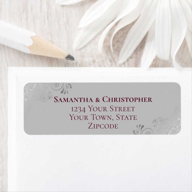 Silver Lace Burgundy & Gray Wedding Rücksendeadres (Insitu)