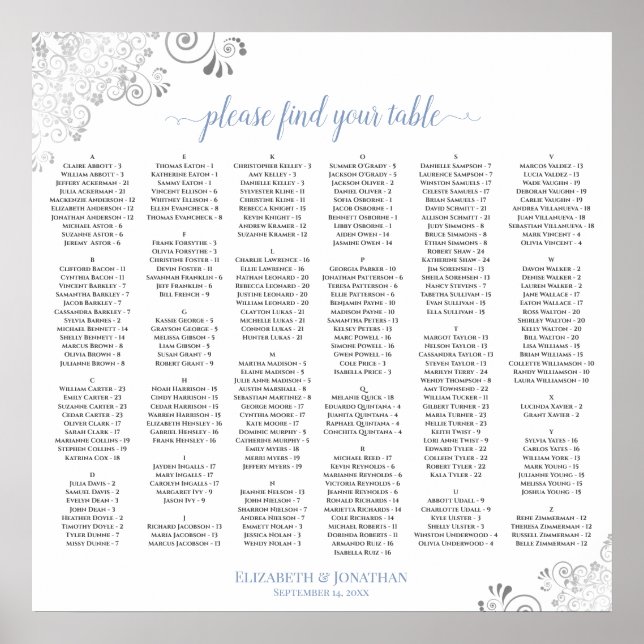 Silver Lace Dusty Blue Alphabeating Chart Poster (Vorne)