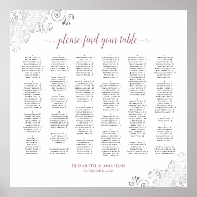 Silver Lace Dusty Rose Alphabetisches Seekarte Poster (Vorne)