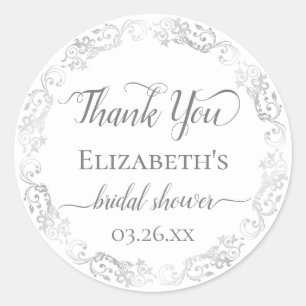 Silver Lace Gray on White Brautparty Vielen Dank Runder Aufkleber