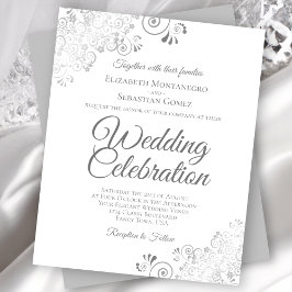 Silver Lace Gray & White BUDGET Hochzeitseinladung
