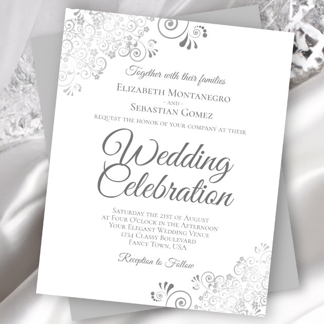 Silver Lace Gray & White BUDGET Hochzeitseinladung (Von Creator hochgeladen)