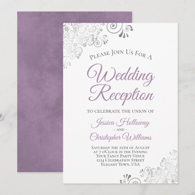Silver Lace Lavender auf der Rezeption für weiße H Einladung (Vorne/Hinten)