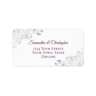 Silver Lace Magenta Lila und weiße Hochzeitsadress Adressaufkleber