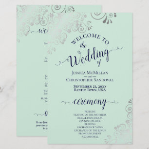 Silver Lace Mint & Navy Budget Hochzeitsprogramm