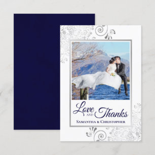 Silver Lace Navy sur White Love & Merci Mariage