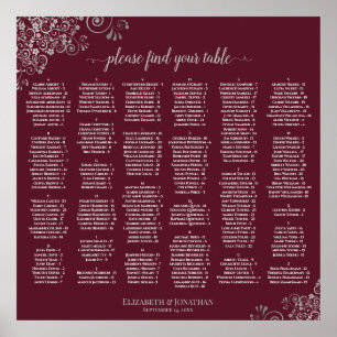 Silver Lace on Burgundy Alphabetical Seekarte Poster