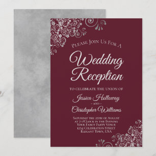 Silver Lace on Burgundy Elegante Wedding Empfang Einladung