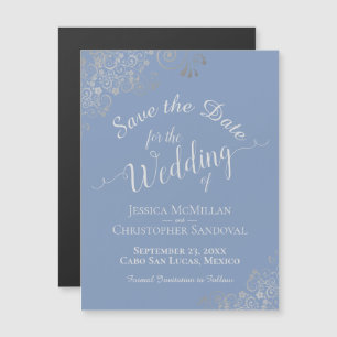 Silver Lace on Dusty Blue Save the Date Magnet