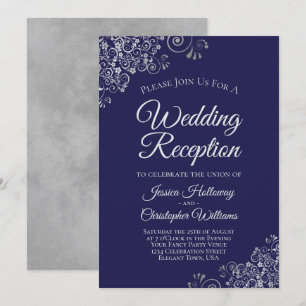 Silver Lace on Navy Blue Elegant Wedding Empfang Einladung