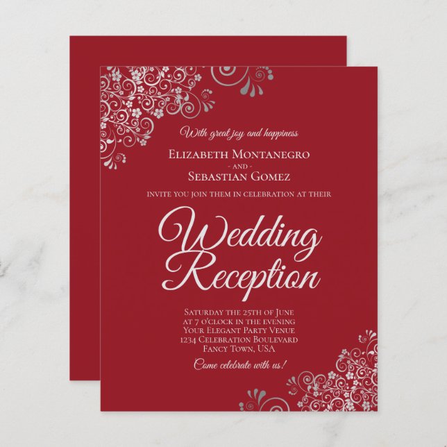 Silver Lace on Red Wedding Reception BUDGET Einlad (Vorne/Hinten)