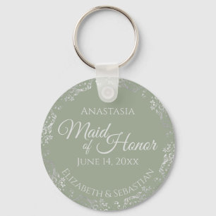 Silver Lace on Sage Green Trauzeugin Wedding Schlüsselanhänger
