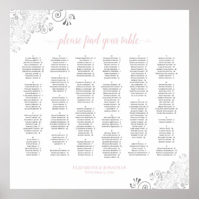 Silver Lace Pink Script Alphabetic Seekarte Poster (Vorne)