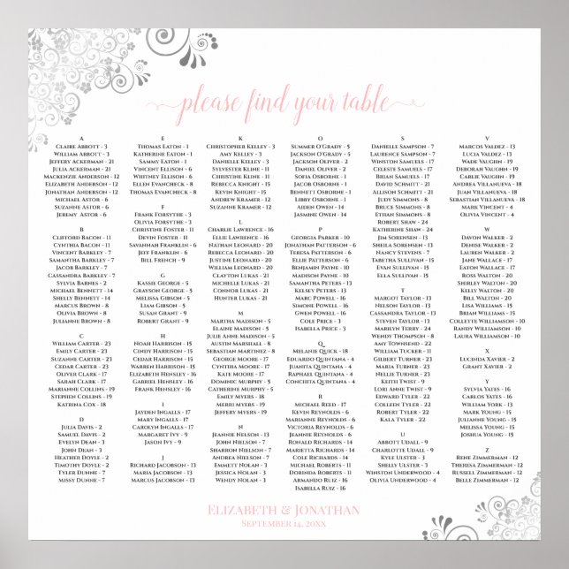Silver Lace Pink Script Alphabetic Seekarte Poster (Vorne)
