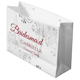 Silver Lace Red auf White Bridesmaid Wedding Große Geschenktüte