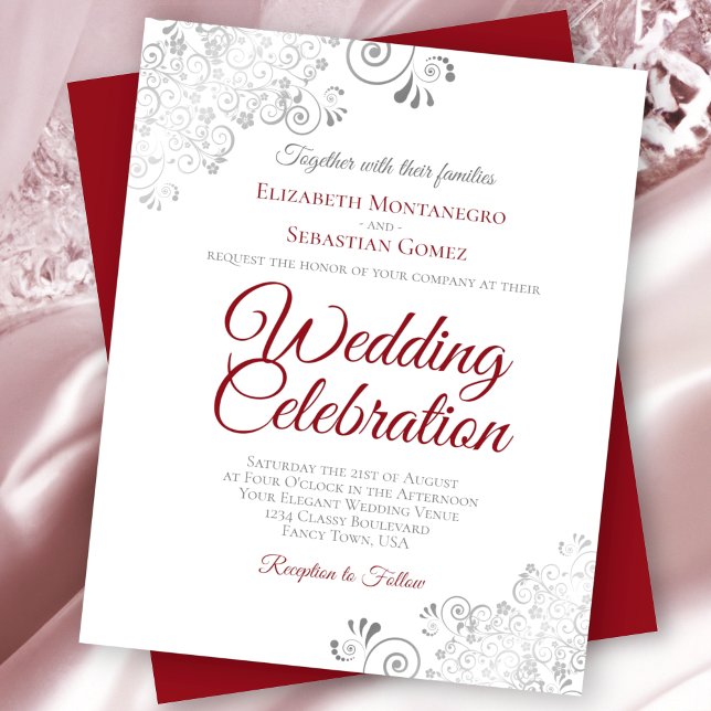 Silver Lace Red on White BUDGET Wedding Invitation (Von Creator hochgeladen)