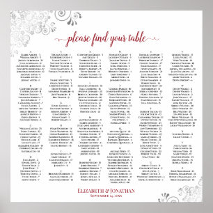 Silver Lace Red Script Alphabetification Seekarte Poster