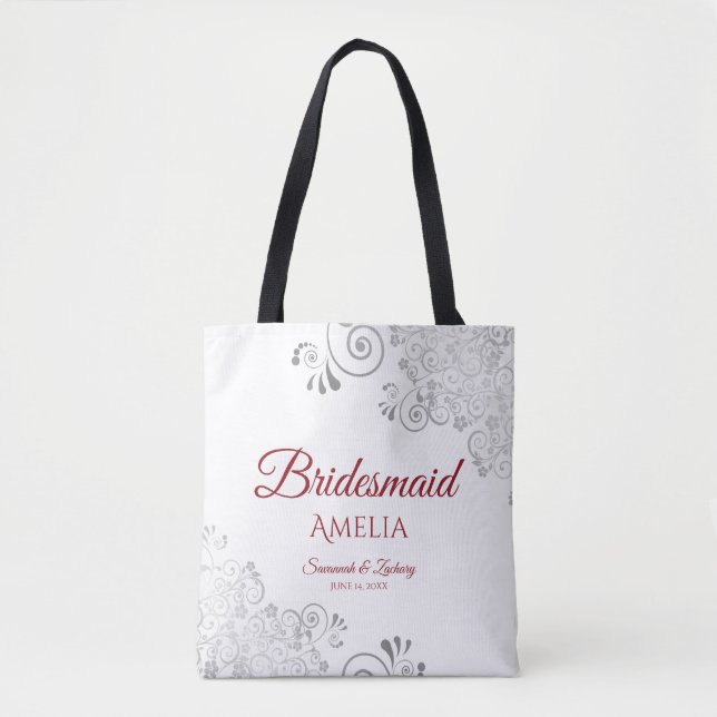Silver Lace Red & White Bridesmaid Wedding Tasche (Vorderseite)