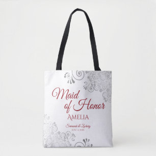 Silver Lace Red & White Trauzeugin Wedding Tasche