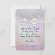Silver Lace Ribbon Lavendel Pastel Save the Date