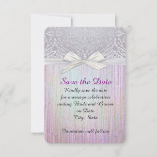 Silver Lace Ribbon Lavendel Pastel Save the Date