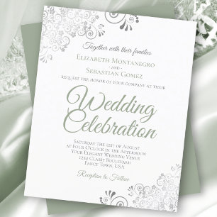 Silver Lace Sage & White BUDGET Einladung zur Hoch