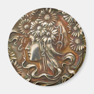 Silver Lady Art Nouveau Vintage Kostümschmuck Magnet