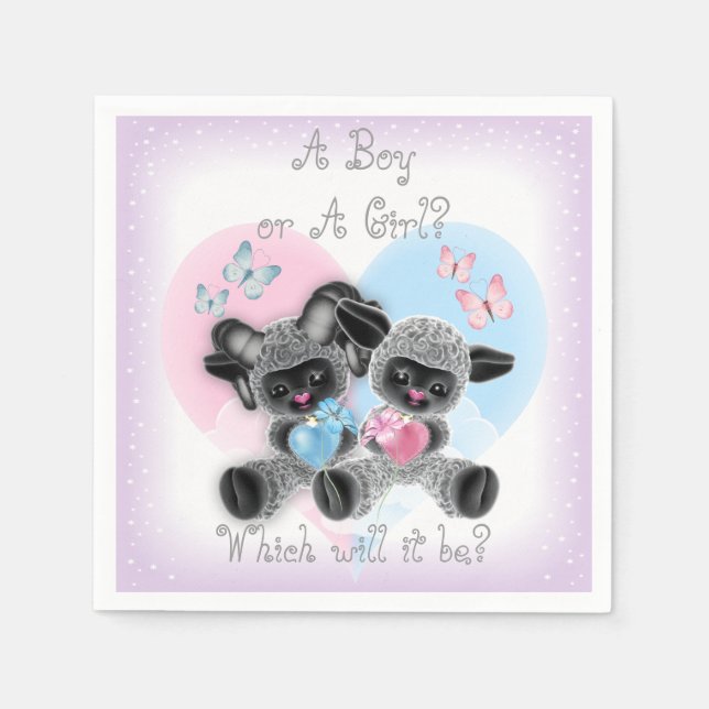 Silver Lamb Baby Gender Reveal Paper Party Napkins Serviette (Vorderseite)
