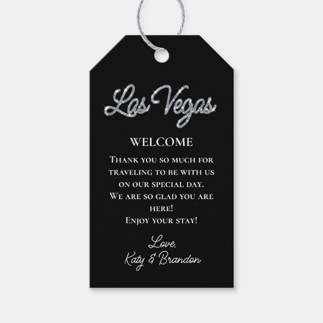 Silver Las Vegas Glitzern Wedding Willkommen Geschenkanhänger (Vorderseite)